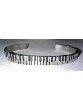 Silver Tone Piano Keyboard Stainless Steel Bracelet